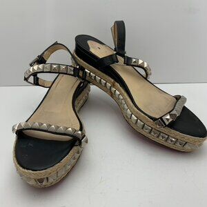 Womens Size 39 / US9 Black Studded Christian Louboutin Platform Espadrilles